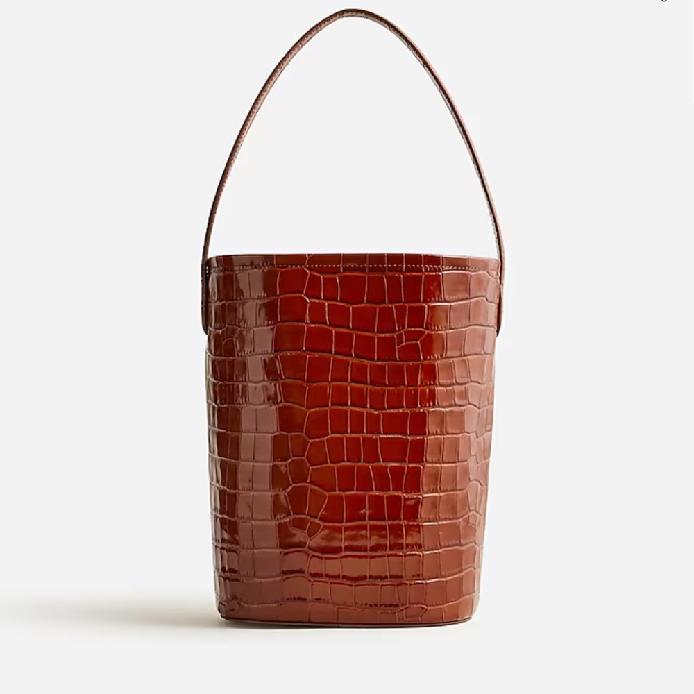 J. Crew Croc-Embossed Brown Bucket Bag